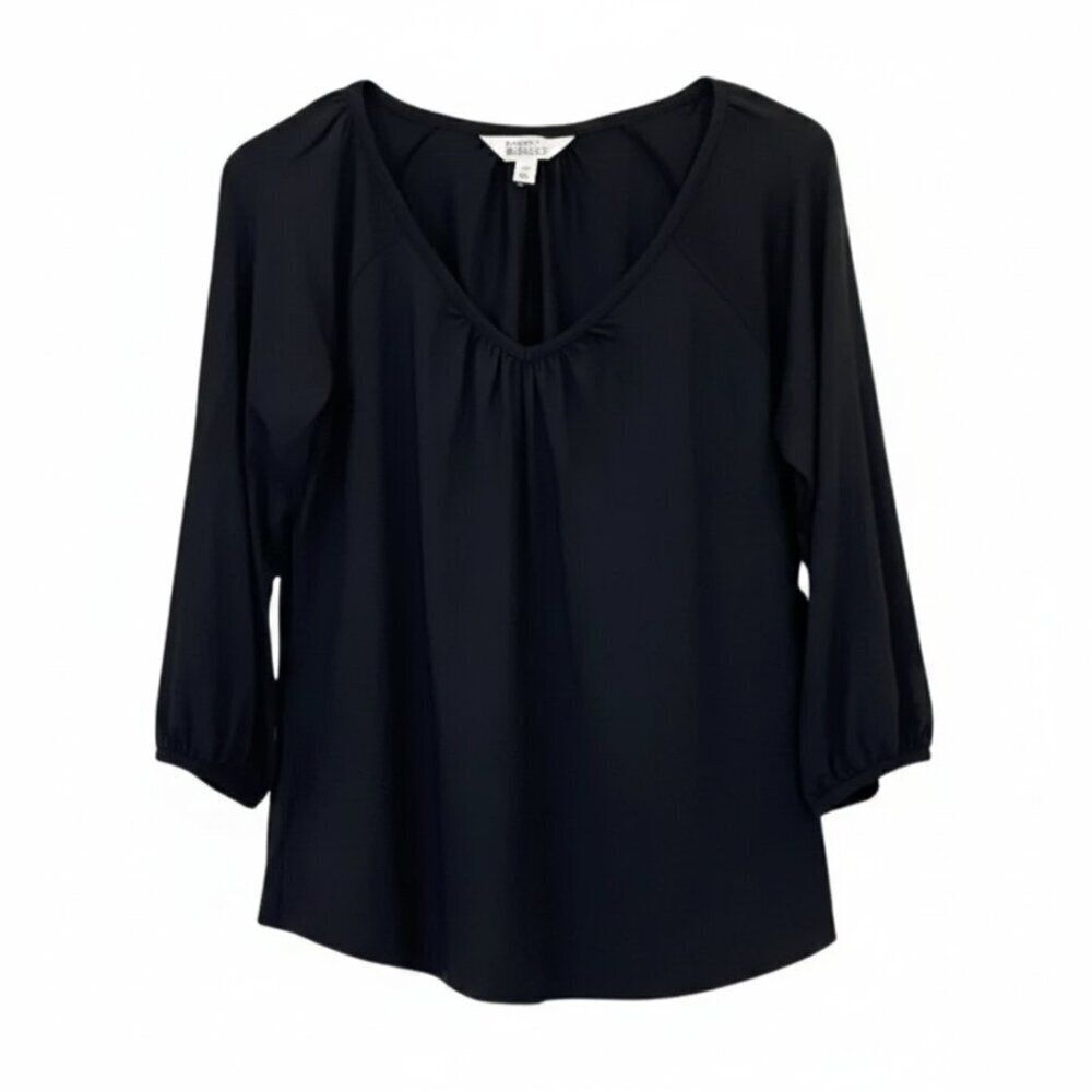 NEW Market & Spruce Soft Knit Split Neck Top in Black Sz. M